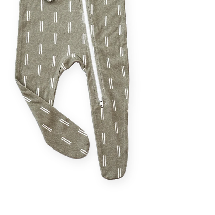 Olive Dash Footed Romper — Olive Dash — Gusset and seam detail — image 6