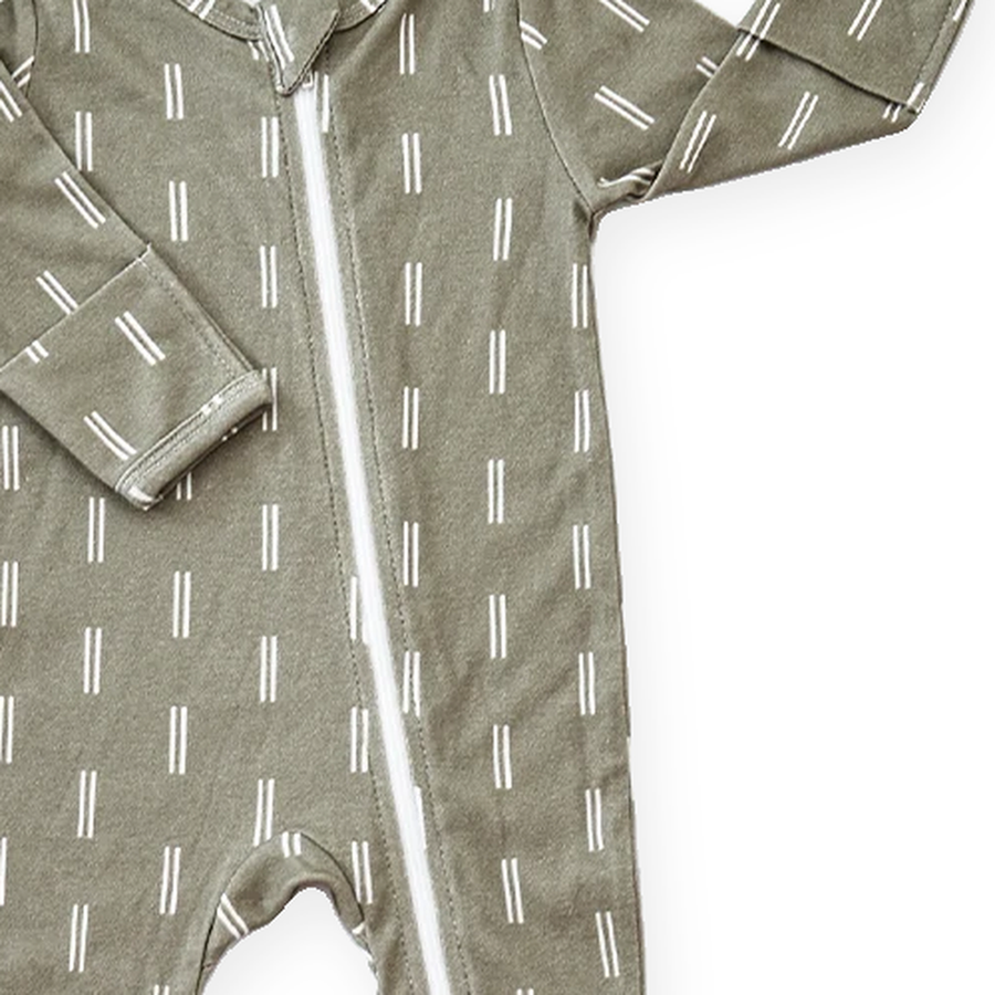 Olive Dash Footed Romper — Olive Dash — Zipper detail — image 3