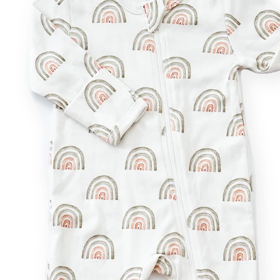 Pastel Rainbow Footed Romper — Pastel Rainbow — Cuff and foot detail — image 5