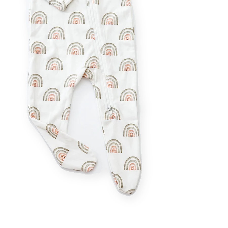 Pastel Rainbow Footed Romper — Pastel Rainbow — Gusset and seam detail — image 6