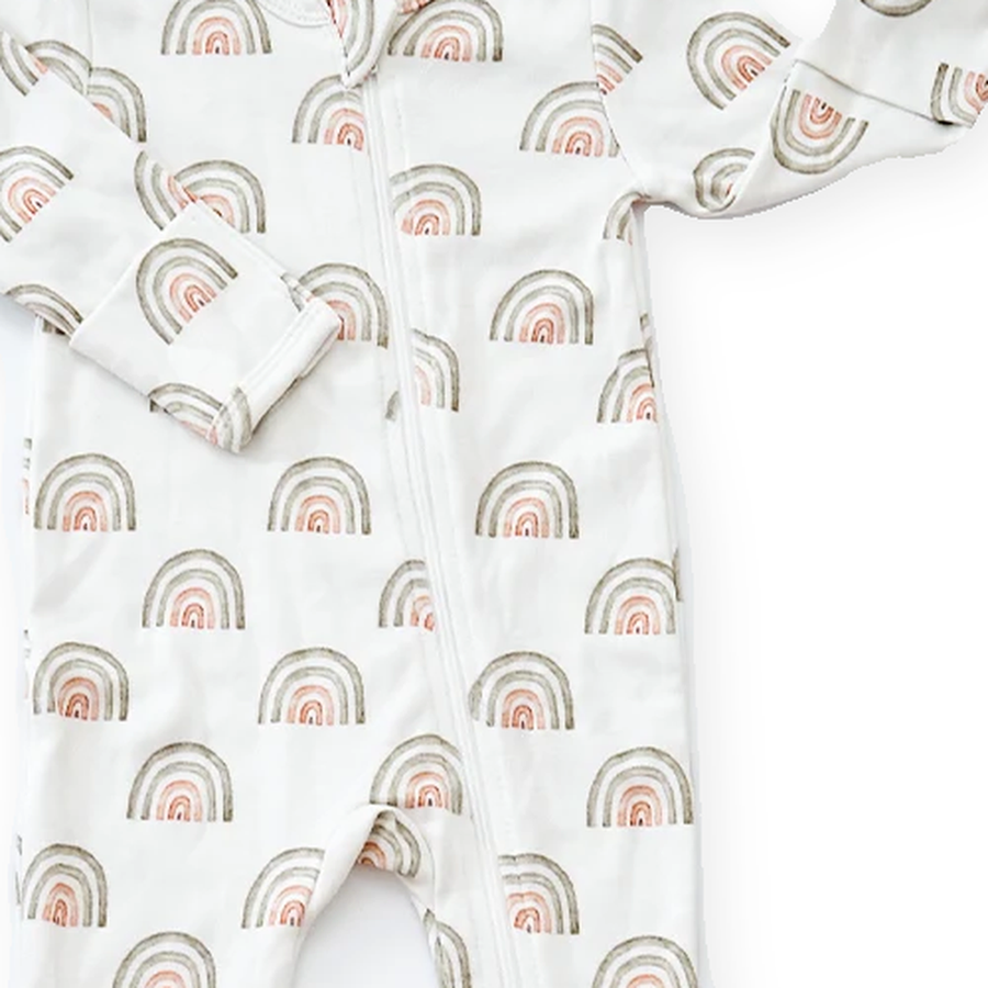 Pastel Rainbow Footed Romper — Pastel Rainbow — Zipper detail — image 3