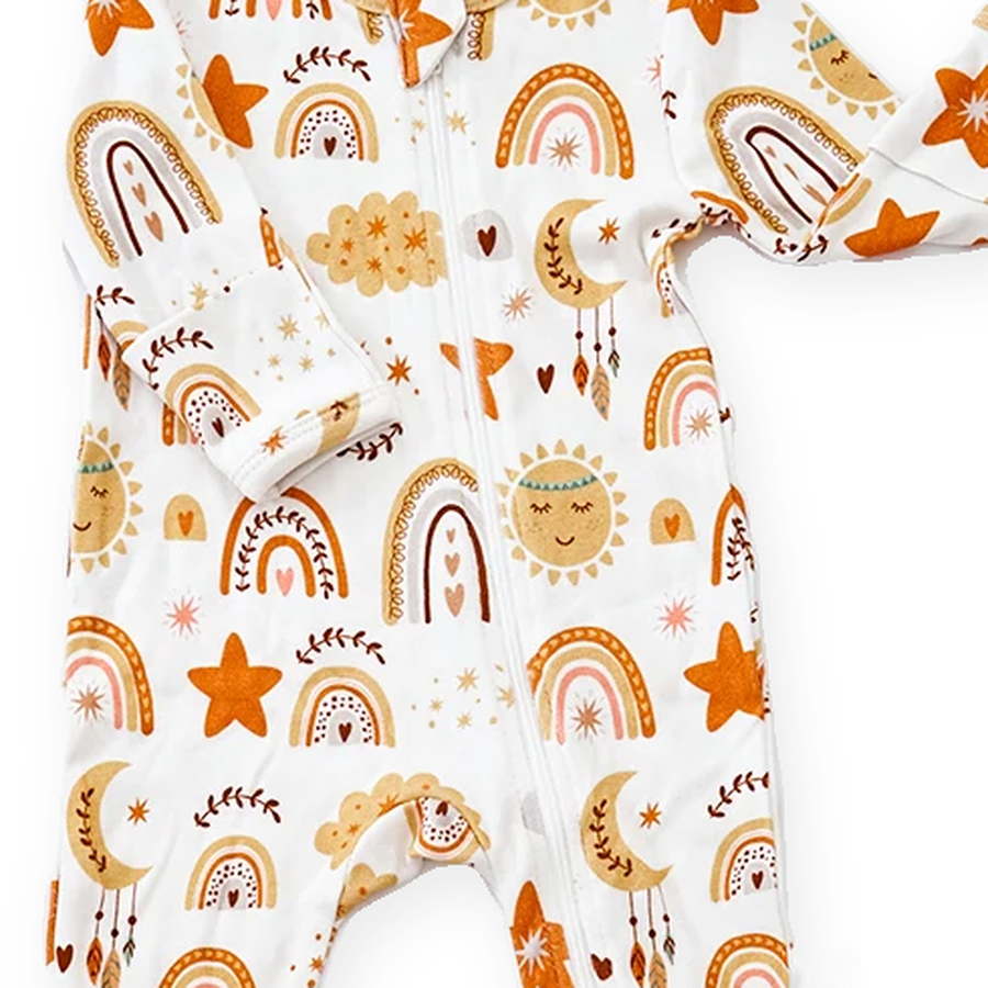 Golden Rainbow Footed Romper — Golden Rainbow — Cuff and foot detail — image 5