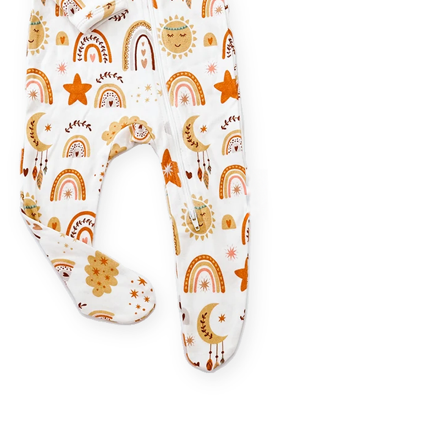 Golden Rainbow Footed Romper — Golden Rainbow — Gusset and seam detail — image 6