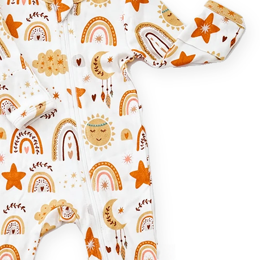 Golden Rainbow Footed Romper — Golden Rainbow — Zipper detail — image 3