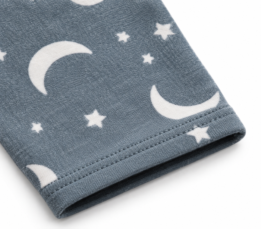 Moon Phase Footed Romper — straight sleeve detail