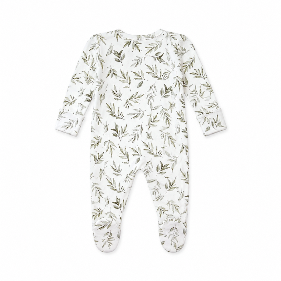 Olive Botanical Footed Romper — Olive Botanical — Back view — image 2
