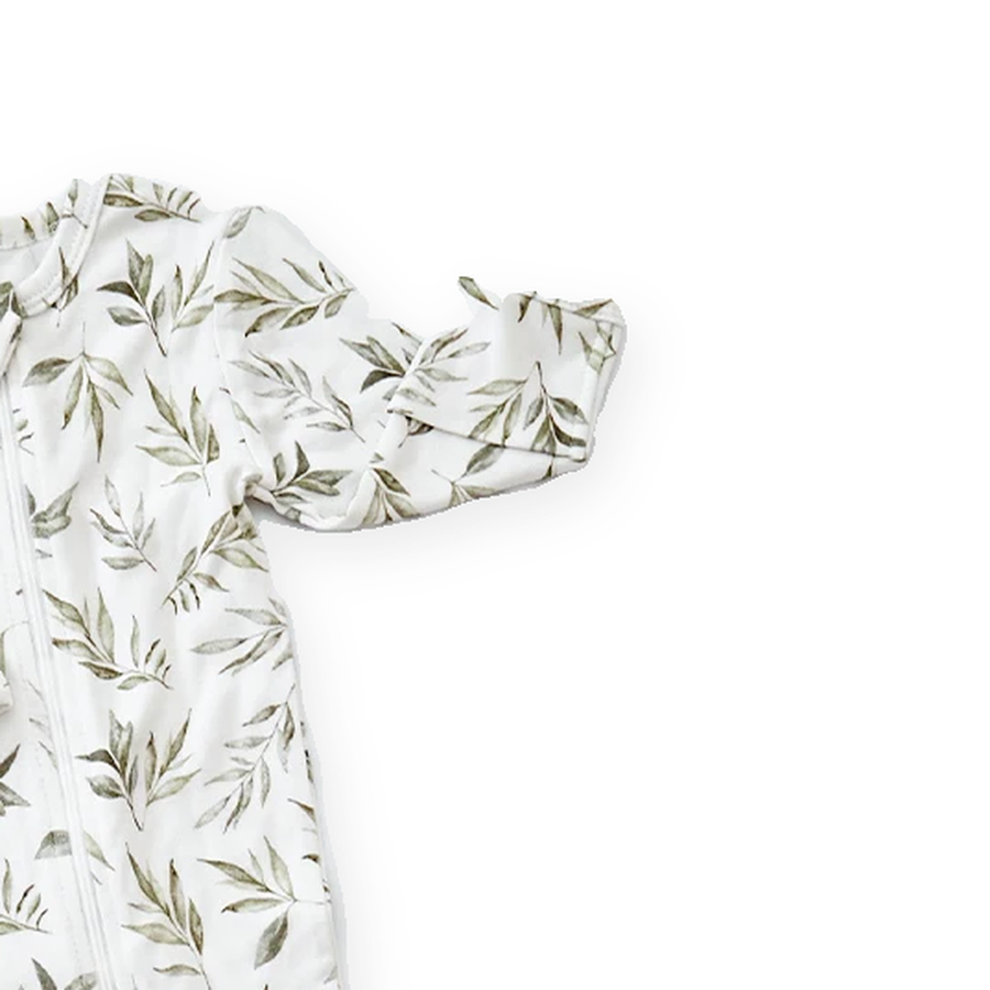 Olive Botanical Footed Romper — Olive Botanical — Cuff and foot detail — image 5