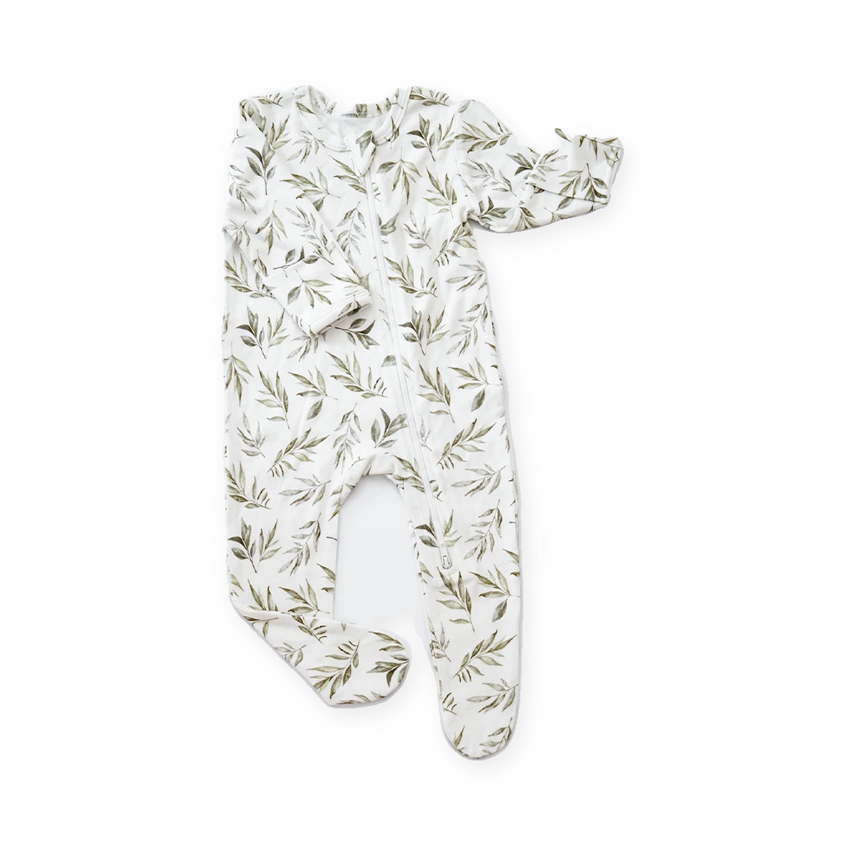 Olive Botanical Footed Romper — Olive Botanical — Front view — image 1