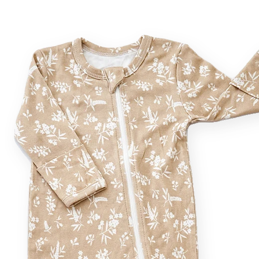 Fawn Meadow Footed Romper — Fawn Meadow — Neckline and seam detail — image 4