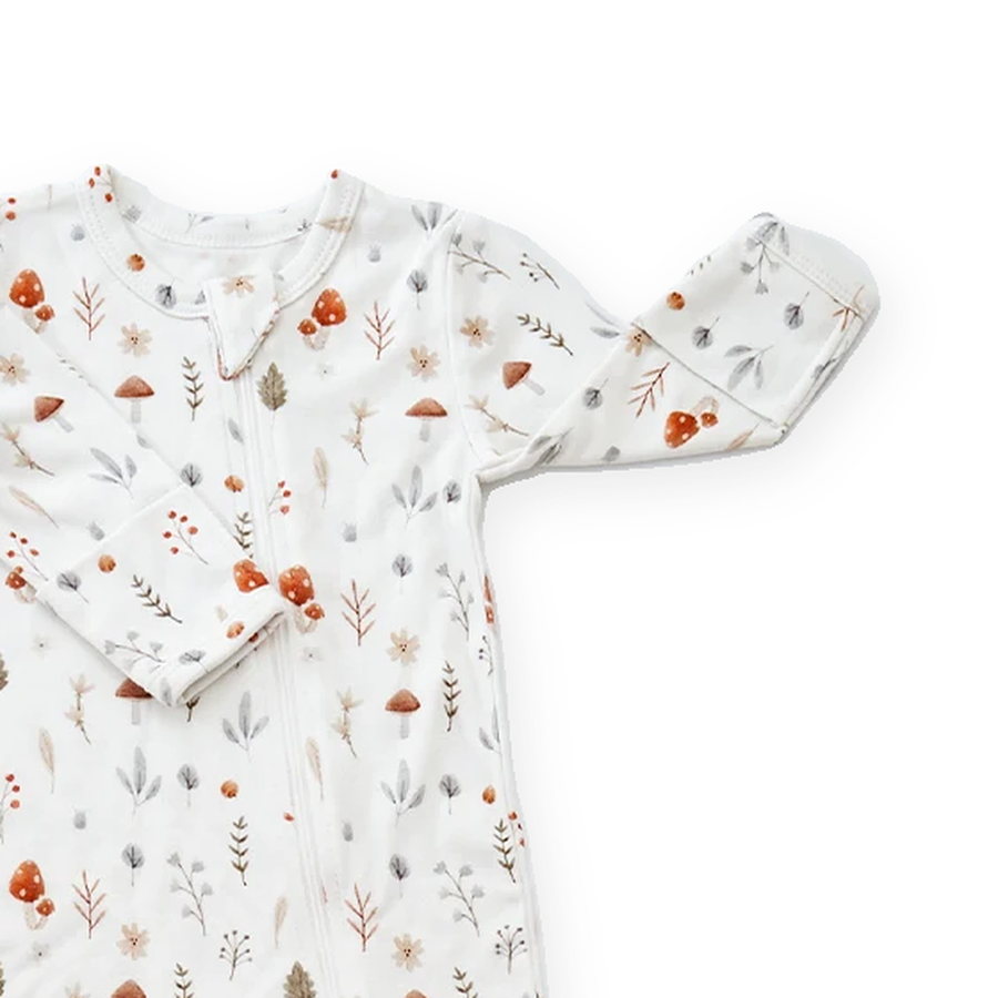 Woodland Mushrooms Footed Romper — Woodland Mushrooms — Cuff and foot detail — image 5