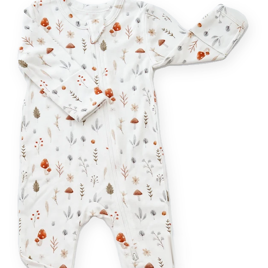 Woodland Mushrooms Footed Romper — Woodland Mushrooms — Zipper detail — image 3