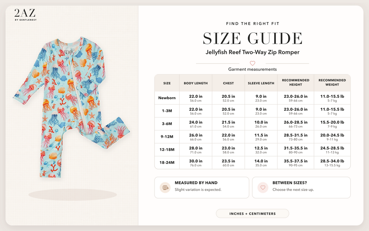 Product-specific size guide for Jellyfish Reef Romper