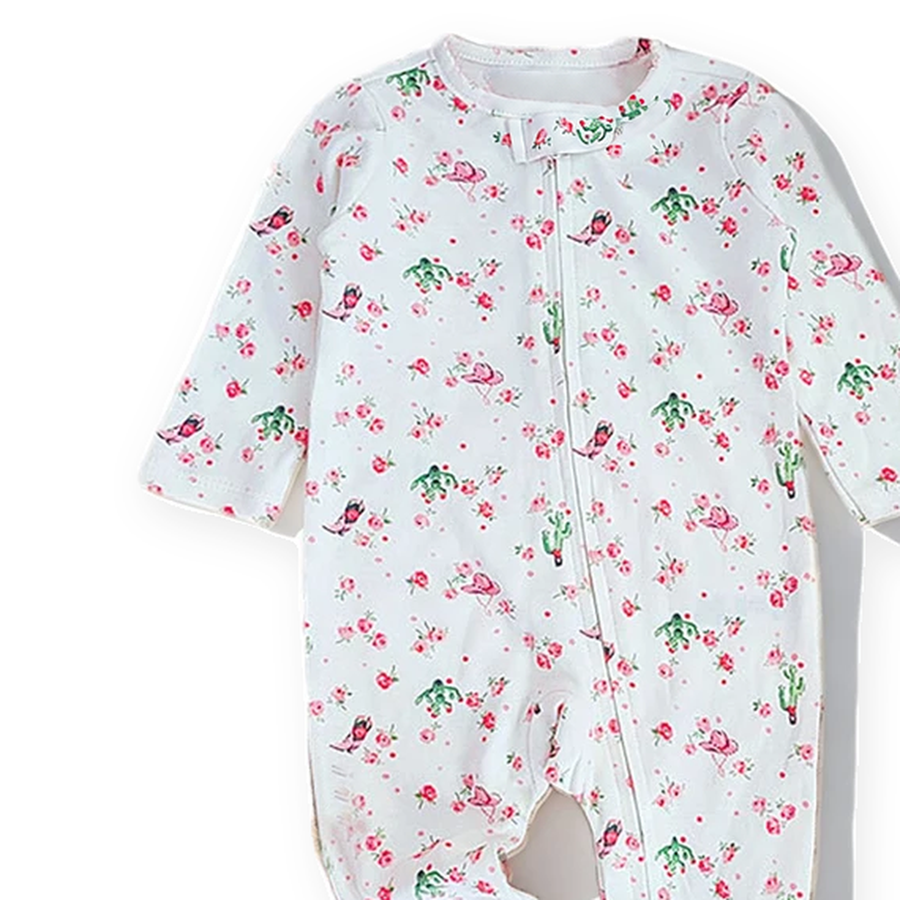 Floral Footed Romper — Floral — Cuff and foot detail — image 5