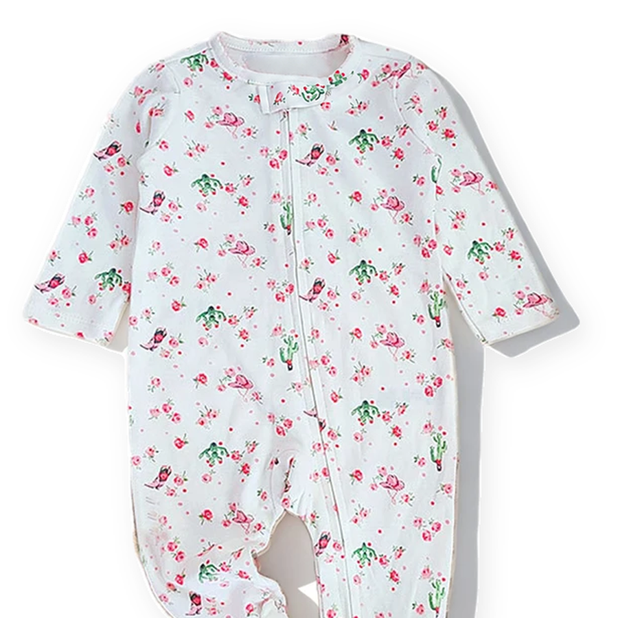 Floral Footed Romper — Floral — Neckline and seam detail — image 4