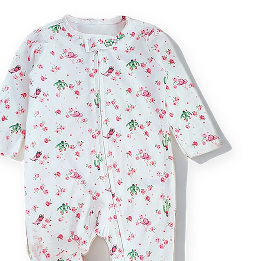 Floral Footed Romper — Floral — Zipper detail — image 3
