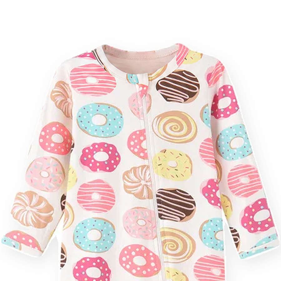 Doughnut Footed Romper — Doughnut — Neckline and seam detail — image 4