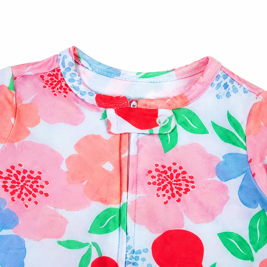 Big Flower Footed Romper — Big Flower — Zipper detail — image 3