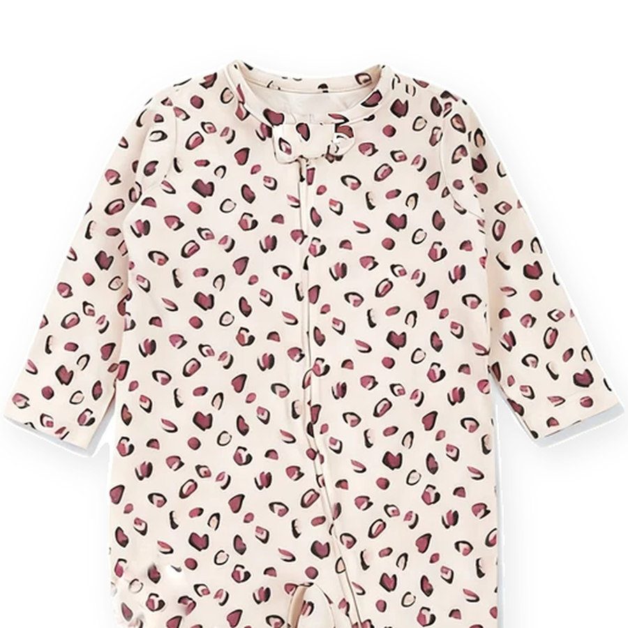 Leopard Footed Romper — Leopard — Neckline and seam detail — image 4