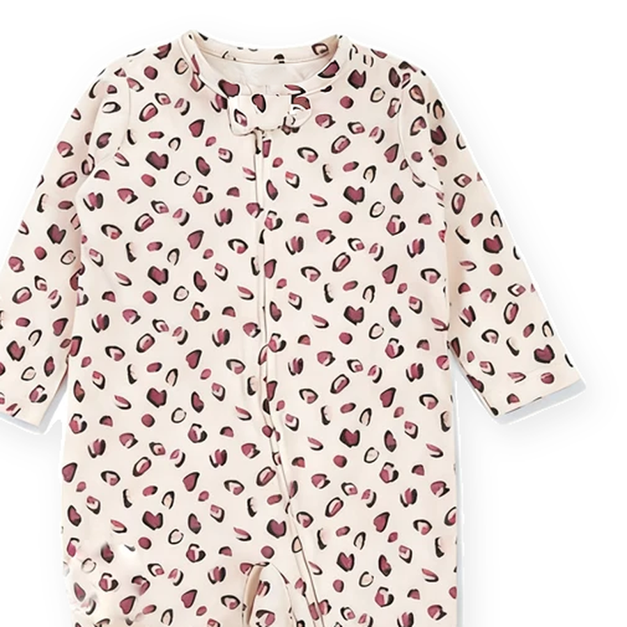 Leopard Footed Romper — Leopard — Zipper detail — image 3