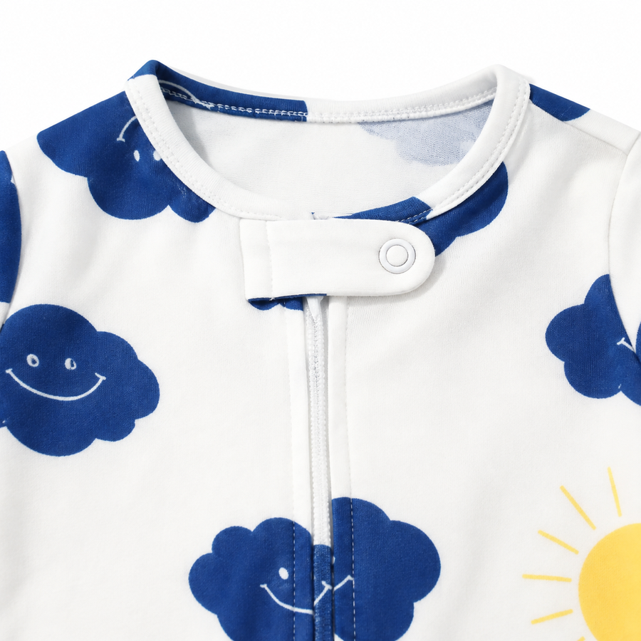Clouds Footed Romper — Clouds — Zipper detail — image 3
