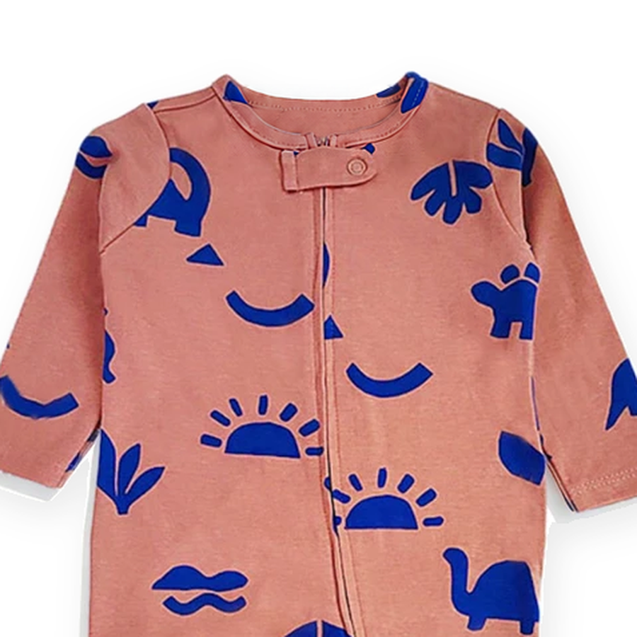 Dino Footed Romper — Dino — Neckline and seam detail — image 4