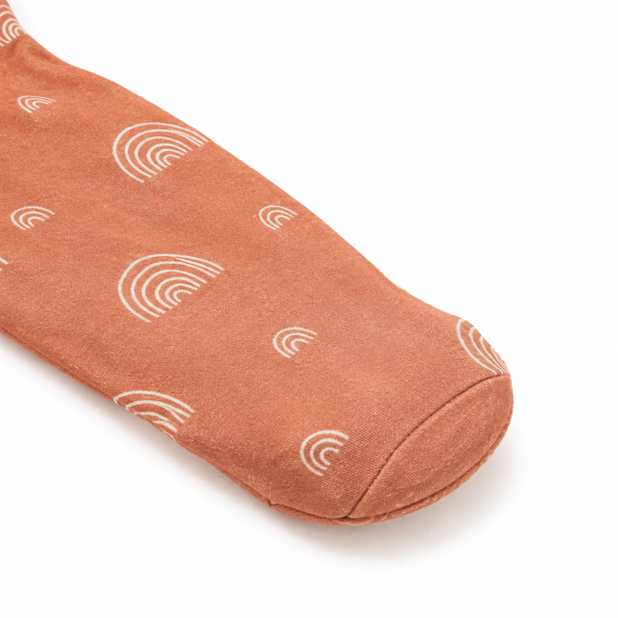 Terracotta Rainbows Footed Romper — Terracotta Rainbows — Cuff and foot detail — image 4