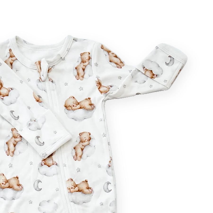 Sleeping Bears on Clouds Footed Romper — Sleeping Bears on Clouds — Cuff and foot detail — image 5