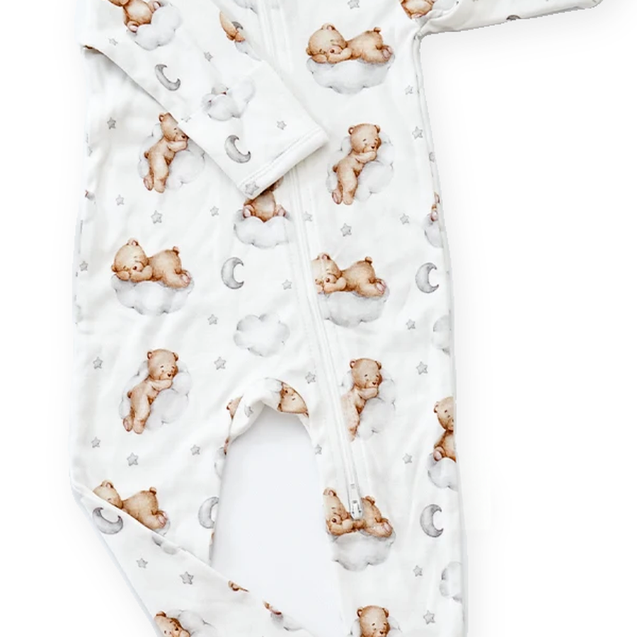 Sleeping Bears on Clouds Footed Romper — Sleeping Bears on Clouds — Fabric detail — image 7