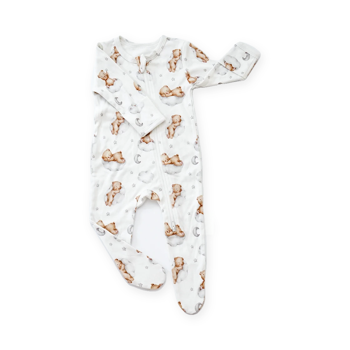 Sleeping Bears on Clouds Footed Romper — Sleeping Bears on Clouds — Front view — image 1