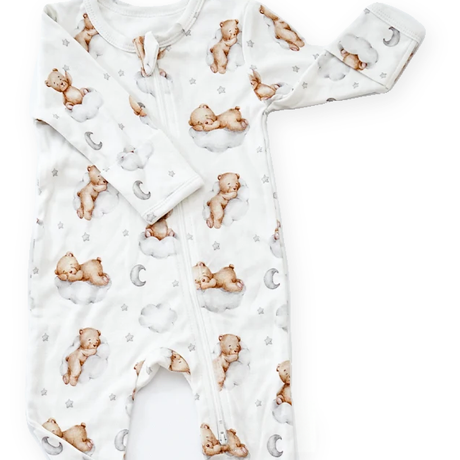 Sleeping Bears on Clouds Footed Romper — Sleeping Bears on Clouds — Zipper detail — image 3