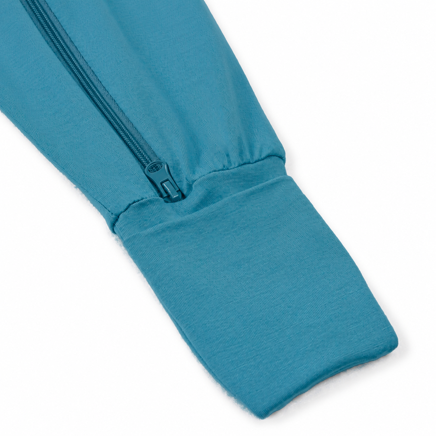 Coastal Blues Romper — Ocean Blue — Cuff and foot detail — image 4