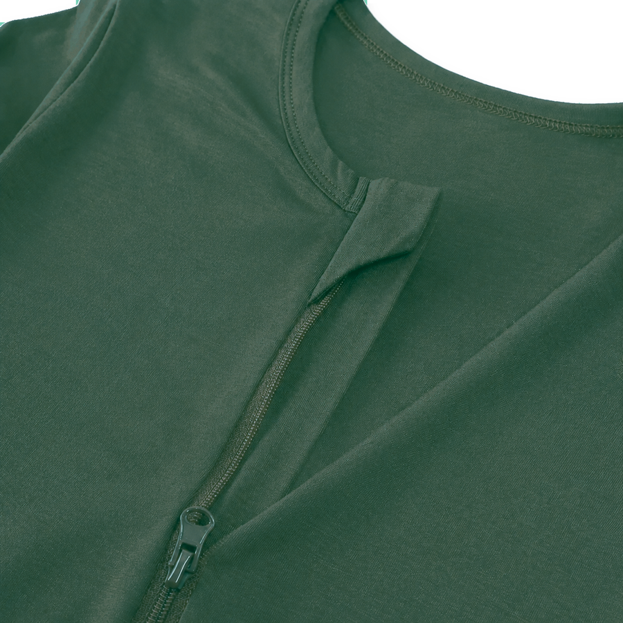 Earth Tones Romper — Forest Green — Zipper detail — image 3