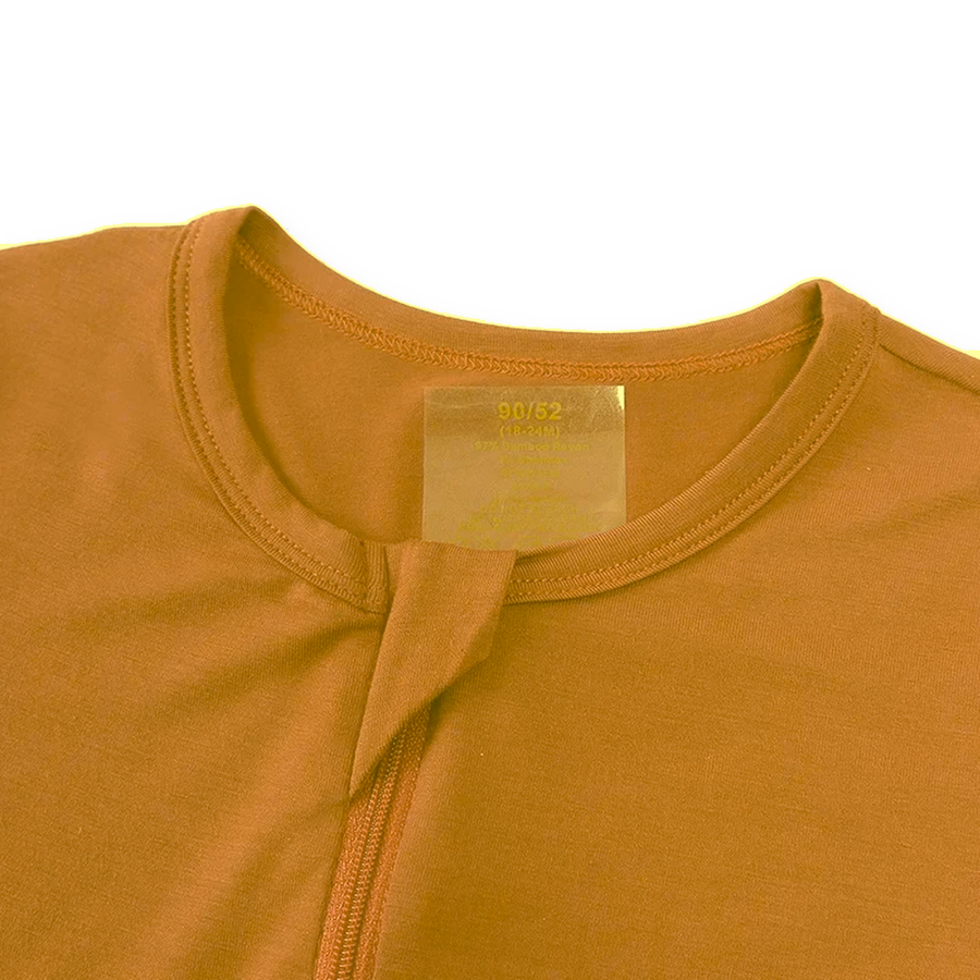 Earth Tones Romper — Golden Mustard — Neckline and seam detail — image 4