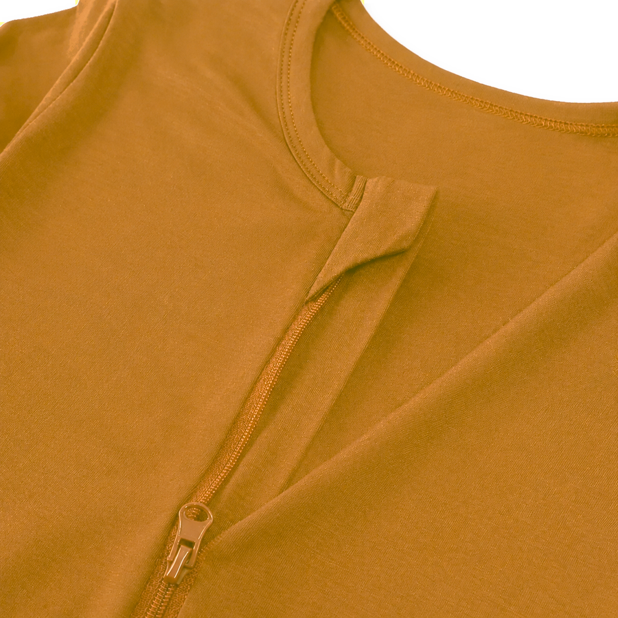Earth Tones Romper — Golden Mustard — Zipper detail — image 3