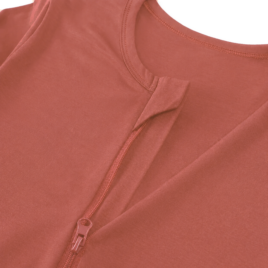 Earth Tones Romper — Terracotta — Zipper detail — image 3