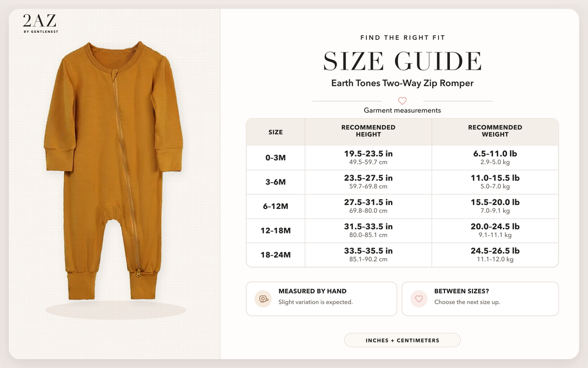 Product-specific size guide for Earth Tones Romper