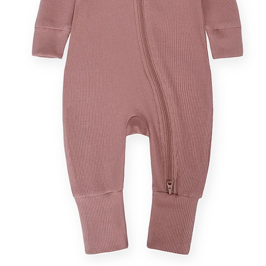 Ribbed Essentials Romper — Dusty Rose — Cuff and foot detail — image 6