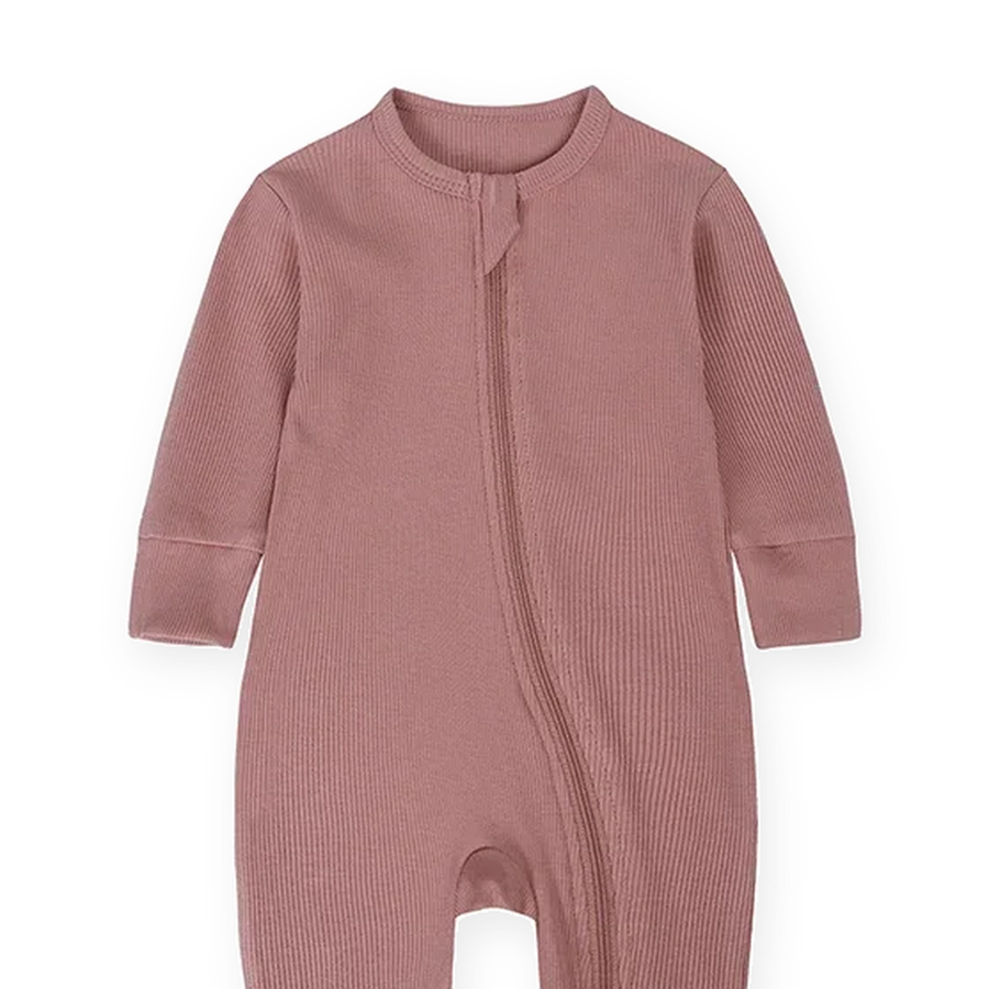 Ribbed Essentials Romper — Dusty Rose — Neckline and seam detail — image 5