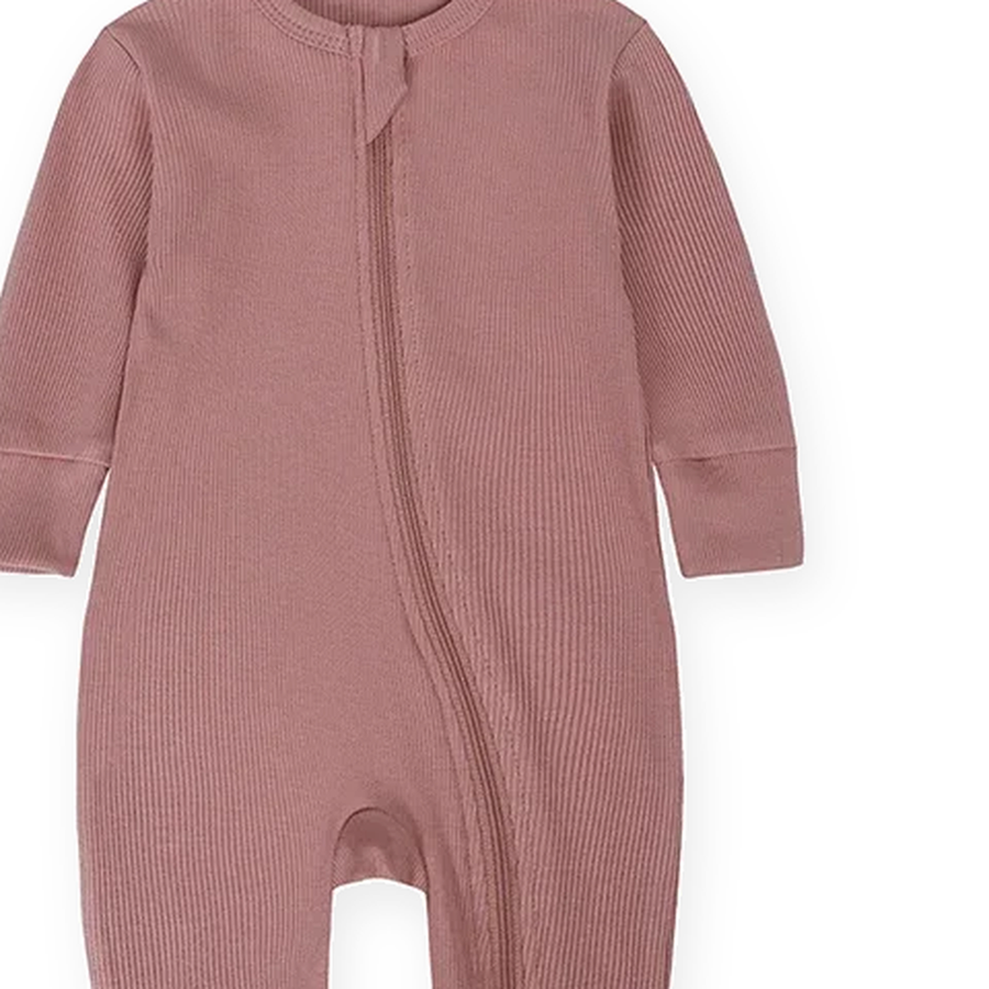Ribbed Essentials Romper — Dusty Rose — Zipper detail — image 3