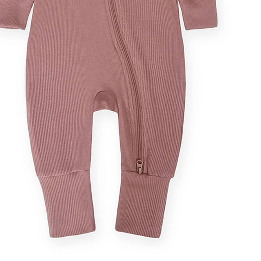 Ribbed Essentials Romper — Dusty Rose — Zipper detail — image 4
