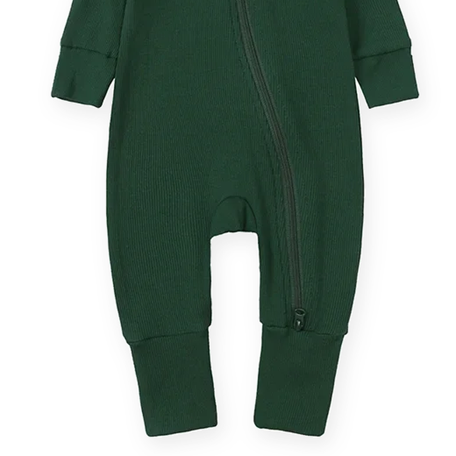 Ribbed Essentials Romper — Forest Green — Cuff and foot detail — image 6