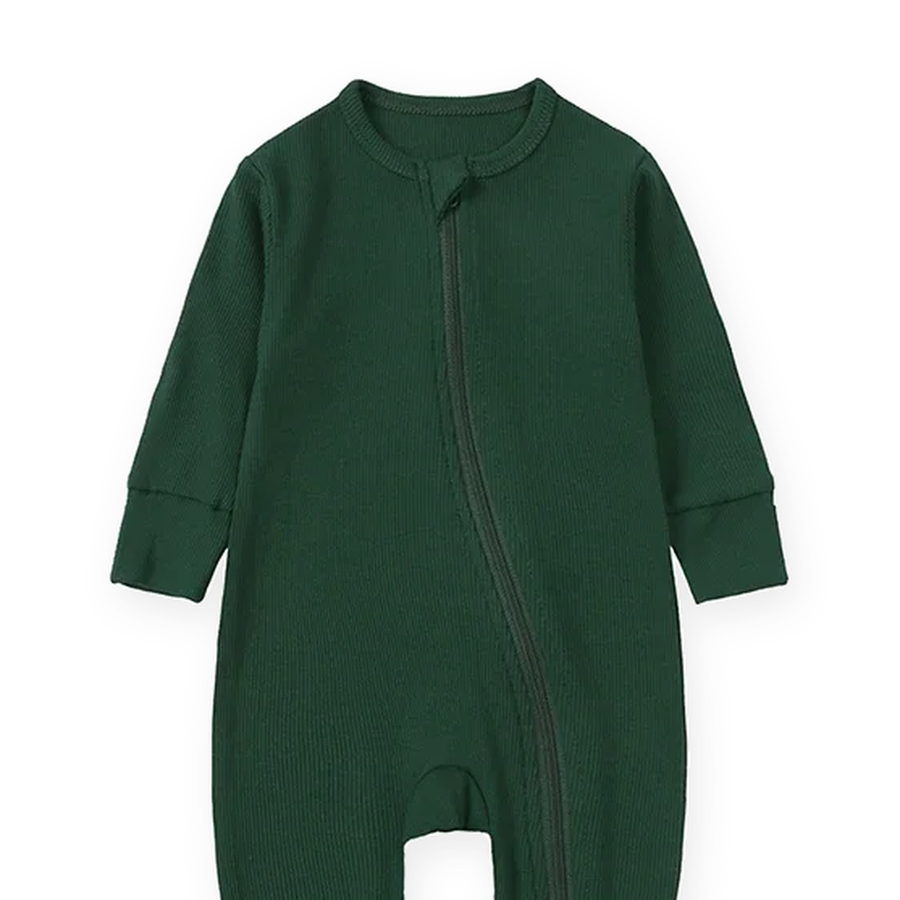 Ribbed Essentials Romper — Forest Green — Neckline and seam detail — image 5