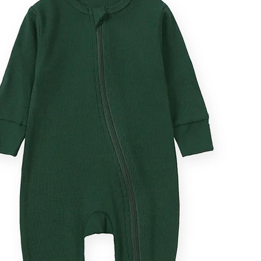 Ribbed Essentials Romper — Forest Green — Zipper detail — image 3