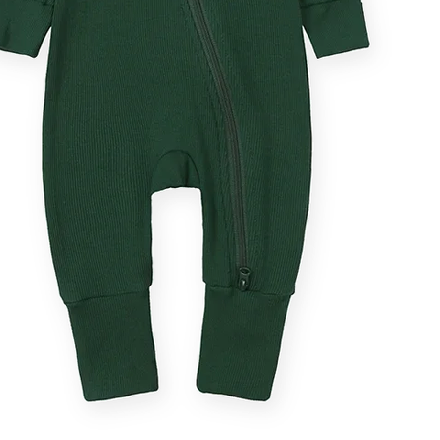 Ribbed Essentials Romper — Forest Green — Zipper detail — image 4