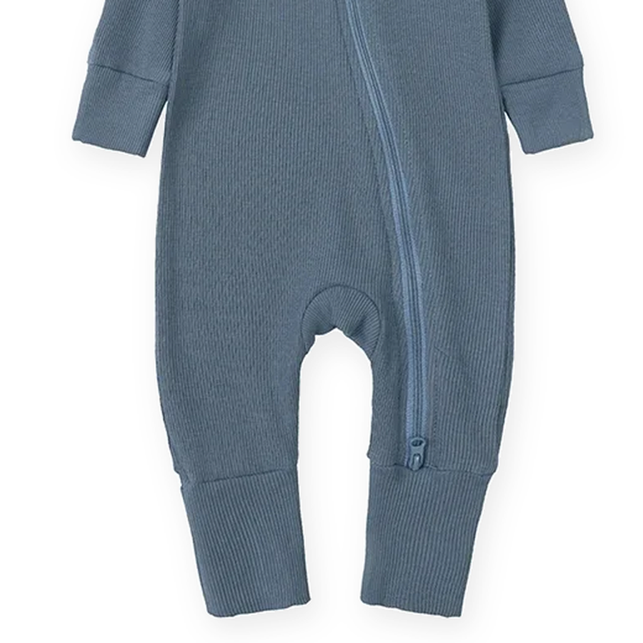 Ribbed Essentials Romper — Slate Blue — Cuff and foot detail — image 6