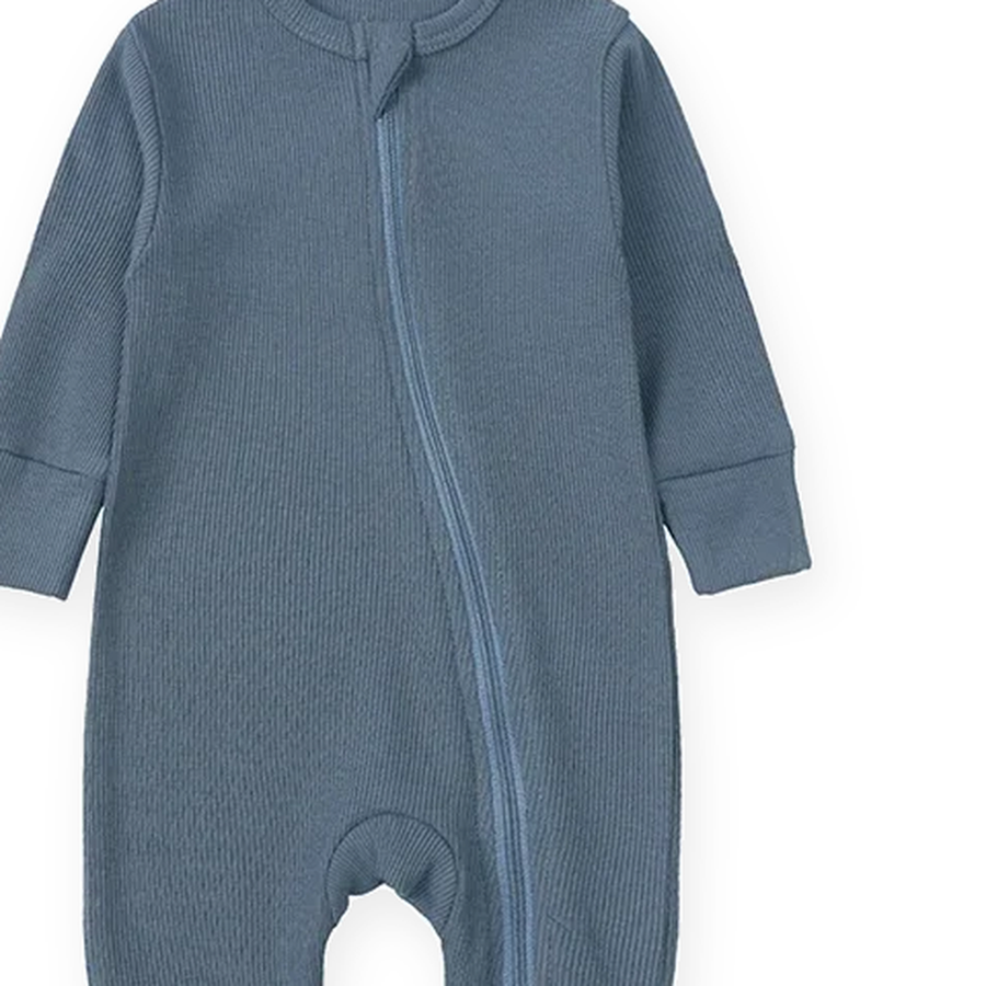 Ribbed Essentials Romper — Slate Blue — Zipper detail — image 3