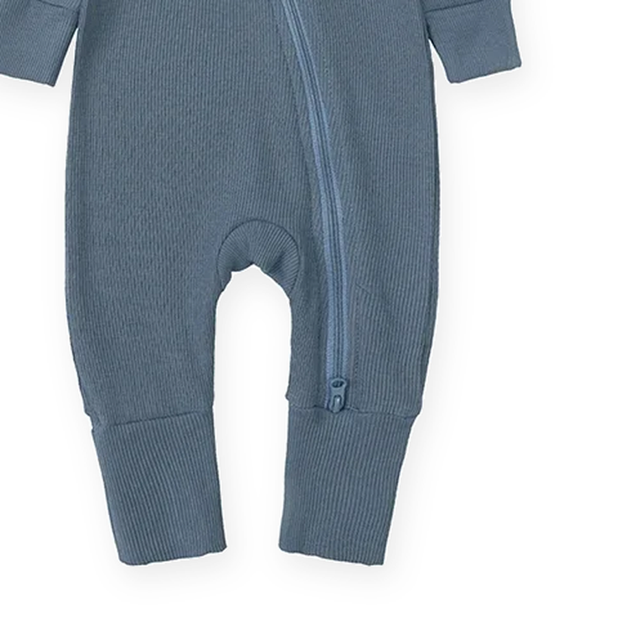 Ribbed Essentials Romper — Slate Blue — Zipper detail — image 4