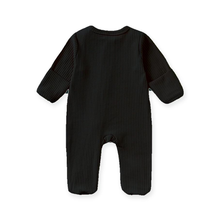 Ribbed Rich Cotton Romper — Black — Back view — image 2