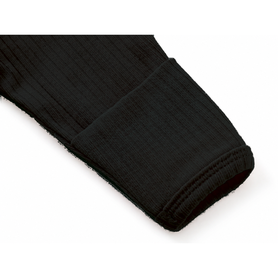 Ribbed Rich Cotton Romper — Black — Cuff and foot detail — image 6