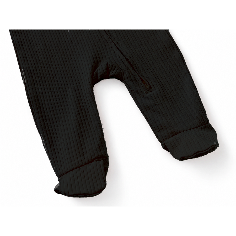 Ribbed Rich Cotton Romper — Black — Cuff and foot detail — image 8